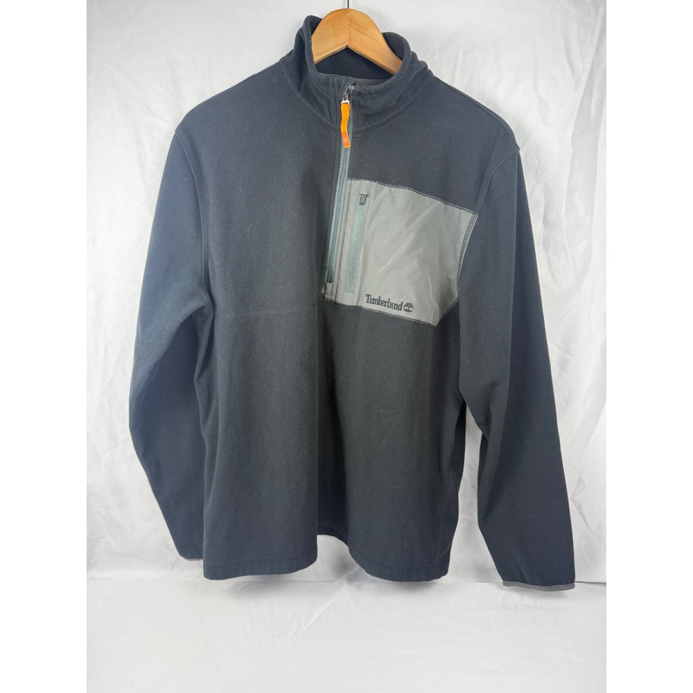 Timberland Mens Quarter Zip Fleece Pullover Black Grey Pocket Large